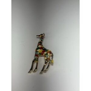 Giraffe Animal Kingdom Brooch Pin Bright Multicolor Enamel Over Gold-Tone‎ Metal